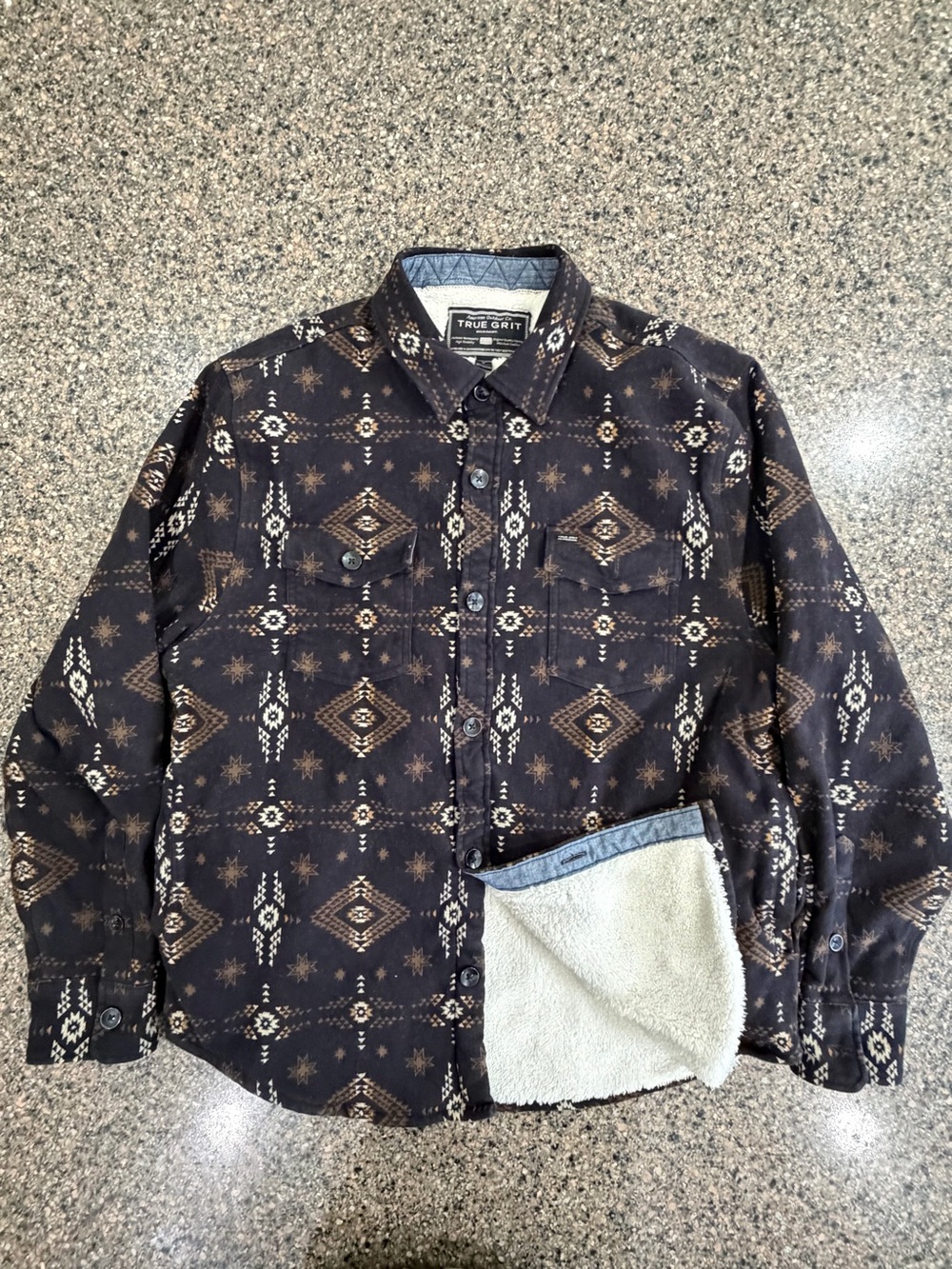 True Grit Dark Blue Aztec-Pattern Sherpa-Lined jacket